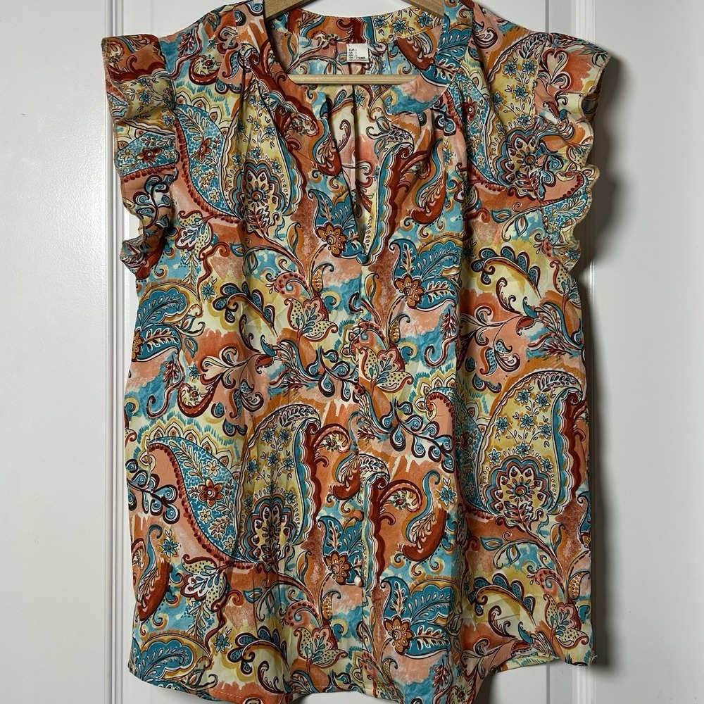 H&M Multicolor Paisley Ruffle Flutter Sleeve Blouse Boho Chic Tomato Girl Style